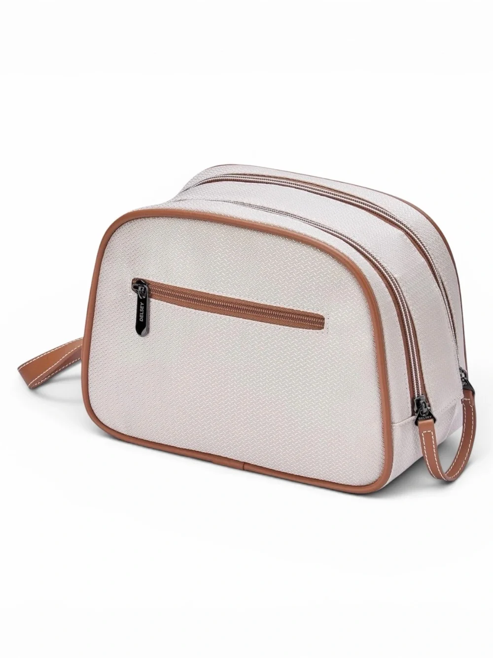 Cream & Tan Double-Zip Cosmetic Case